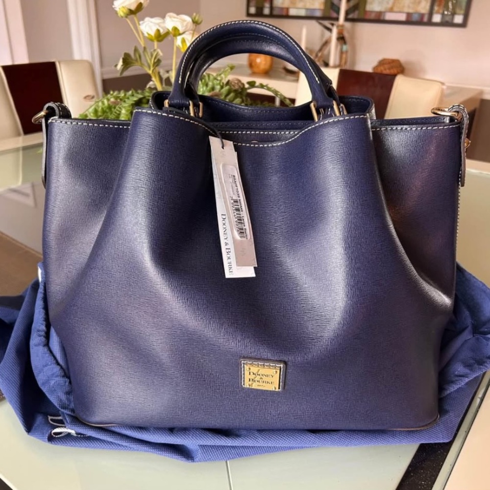 Dooney & Bourke Blue Tote Bag with Gold Hardware